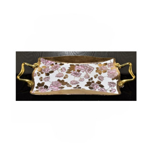 Easy Shop 12” Printed Serving Tray With Steel Handle Golden