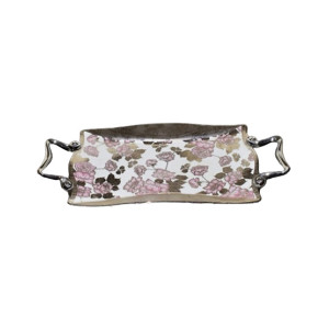 Easy Shop 16” Printed Serving Tray With Steel Handle Silver