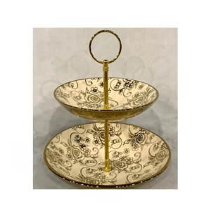 Easy Shop 2 Tier Cake Stand Printed Golden