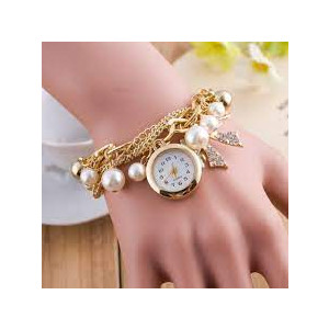 Rubian Golden Pearl Wrist Watch For Women