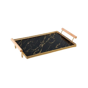 Easy Shop Frame Glass Serving Tray With Golden Metal Handle