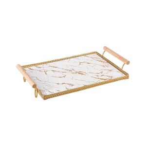Easy Shop Frame Glass Serving Tray With Golden Metal Handle