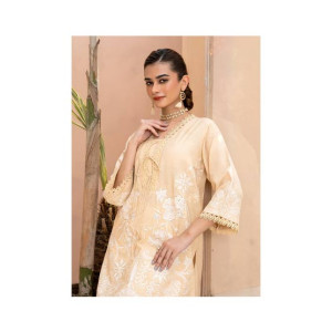 Ahlam Detail Nude Beige Embroidery Raw Silk Kurta 1-piece