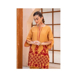 Ahlam Mustard Red Stripe Embroidery Raw Silk Kurta 1-piece