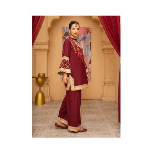 Ahlam Garnet Embroidered Bana Dora Pret 2-piece