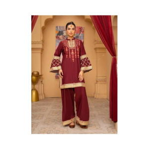 Ahlam Garnet Embroidered Bana Dora Pret 2-piece