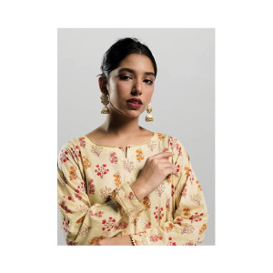 Ahlam Soft Cambric Stitched Beige CO-ORD Set