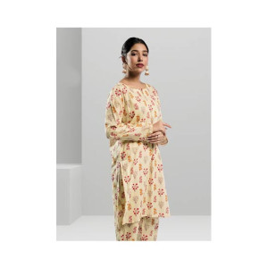 Ahlam Soft Cambric Stitched Beige CO-ORD Set