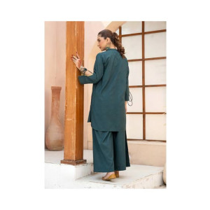 Ahlam Bottle Green Gold Embroidery Raw Silk Suit 2-piece