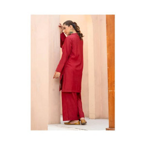 Ahlam Maroon Gold Vine Embroidery Raw Silk Suit 2-piece