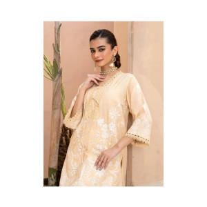 Ahlam Detail Nude Beige Embroidery Raw Silk Suit 2-piece