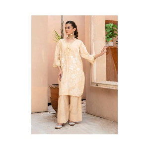 Ahlam Detail Nude Beige Embroidery Raw Silk Suit 2-piece