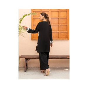Ahlam Black White Mughal Embroidery Raw Silk Suit 2-piece