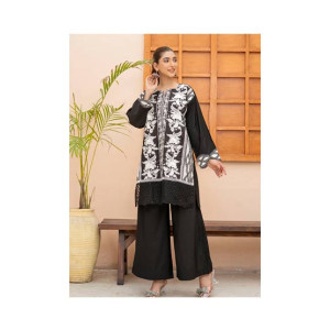 Ahlam Black White Mughal Embroidery Raw Silk Suit 2-piece