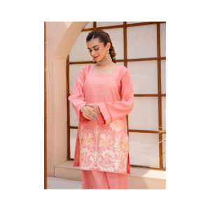 Ahlam Dusty Rose Minimal Embroidery Raw Silk Suit 2-piece