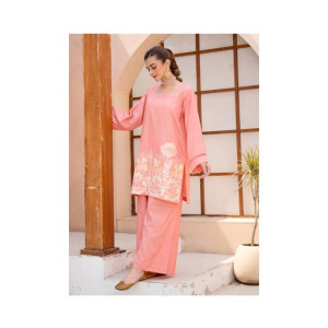 Ahlam Dusty Rose Minimal Embroidery Raw Silk Suit 2-piece