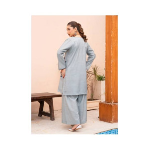 Ahlam Smoke Grey Black Embroidery Raw Silk Suit 2-piece