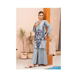 Ahlam Smoke Grey Black Embroidery Raw Silk Suit 2-piece