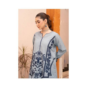 Ahlam Smoke Grey Black Embroidery Raw Silk Suit 2-piece
