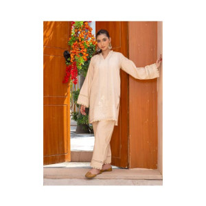 Ahlam Ivory Panel Embroidery Raw Silk Suit 2-piece