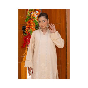 Ahlam Ivory Panel Embroidery Raw Silk Suit 2-piece