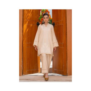 Ahlam Ivory Panel Embroidery Raw Silk Suit 2-piece