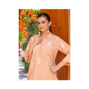 Ahlam Blush Pink Floral Embroidery Raw Silk Suit 2-piece