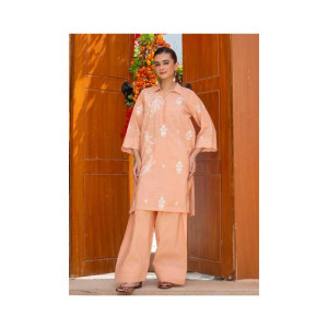 Ahlam Blush Pink Floral Embroidery Raw Silk Suit 2-piece
