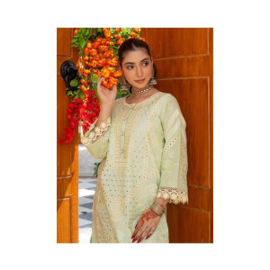 Ahlam Olive Mirror Embroidery Raw Silk Suit 2-piece