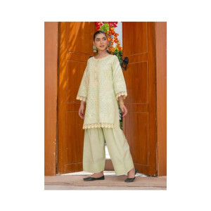Ahlam Olive Mirror Embroidery Raw Silk Suit 2-piece