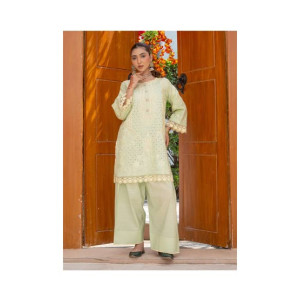 Ahlam Olive Mirror Embroidery Raw Silk Suit 2-piece