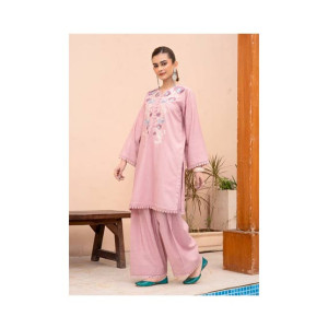 Ahlam Heavy Pastel Pink Embroidery Raw Silk Suit 2-piece