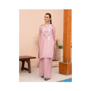 Ahlam Heavy Pastel Pink Embroidery Raw Silk Suit 2-piece