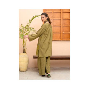 Ahlam Mocha Browm Threadwork Embroidery Raw Silk Suit 2-piece