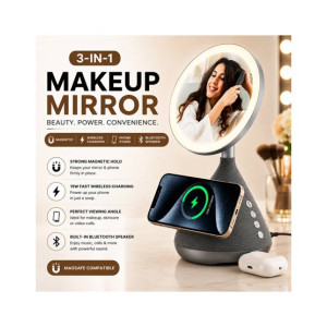 3-in-1 Makeup Mirror with Bluetooth Speaker & 15W Wireless Charger