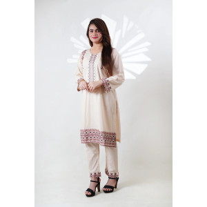 HBH Embroidered Beige Kurti