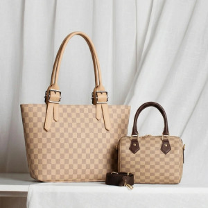 HBH Classic Checkereds Beige Handbag & Duffle Sling Bag Combo