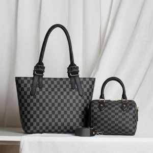 HBH Classic Checkereds Black Handbag & Duffle Sling Bag Combo