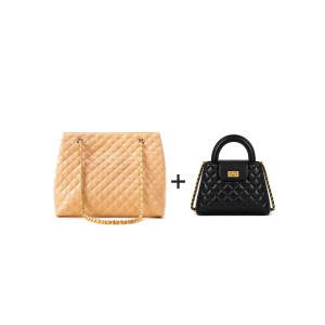 HBH Classic Quilted Duo Black Crossbody & Peach Tote Combo