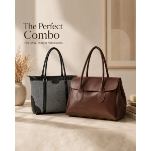 HBH The Work & Weekend Duo Black Miraas Tote & Brown Corporate Tote Combo