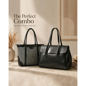 HBH The Work & Weekend Duo Black Miraas Tote & Corporate Tote Combo