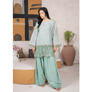 Ahlam Faded Sage Embroidered Lush Banarsi 2 Piece Suit