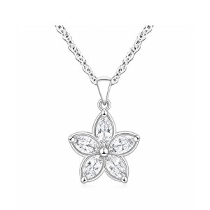 EvaEsh Floral Necklace Earrings Jewelry Set Silver