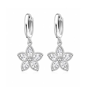 EvaEsh Floral Necklace Earrings Jewelry Set Silver