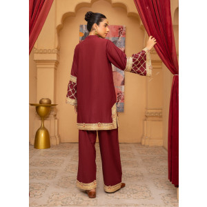 Ahlam Garnet Embroidered Bana Dora Pret 2-piece