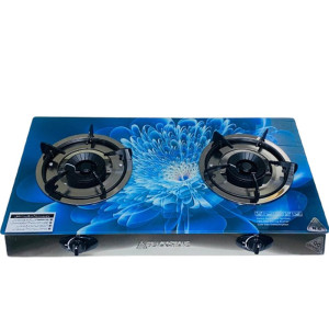 Black Stone 2 Burners Gas Stove Glass Blue