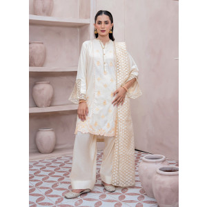 Ahlam Gilded Ivory Embroidery Raw Silk Suit 3-piece