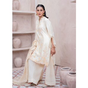Ahlam Gilded Ivory Embroidery Raw Silk Suit 3-piece