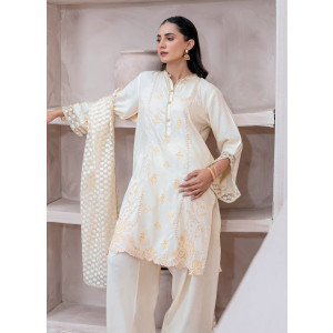 Ahlam Gilded Ivory Embroidery Raw Silk Suit 3-piece