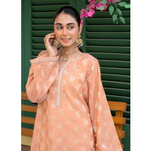 Ahlam Golden Peach Jackard Suit 2-Piece